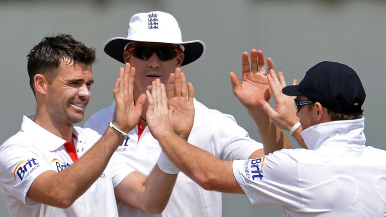 England cricketers James Anderson L, Kevin Pietersen C, and Ian Bell celebrate the wicket of unseen India A batsman Abhinav Mukund on the final day of a three day practice match between India A and England at The Cricket Club of India CCI ground in Mumbai on November 1, 2012. The England cricket team, who are to play a four Test series against India from November 15, are playing three practice matches before the start of the test series.