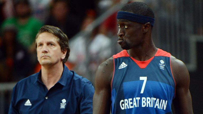 Team GB coach Chris Finch (L) and forward Pops Mensah-Bonsu