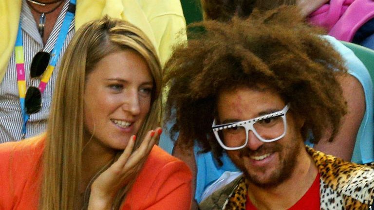 Australian Open womens champion Victoria Azarenka and Stefan Gordy aka Redfoo watch the mens final