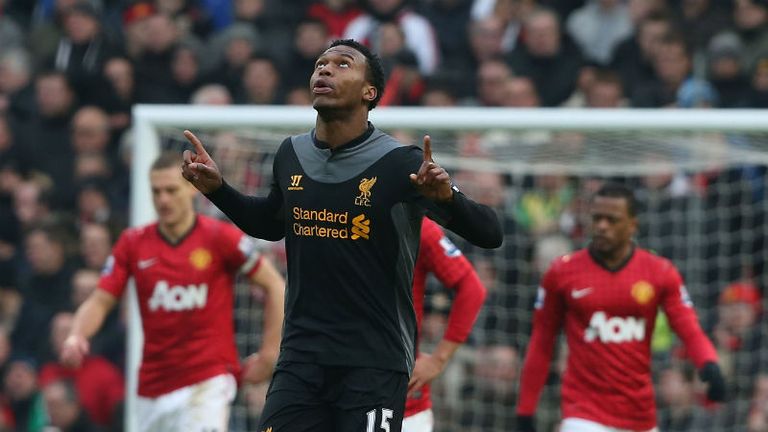 Liverpool substitute Daniel Sturridge celebrates scoring against Manchester United