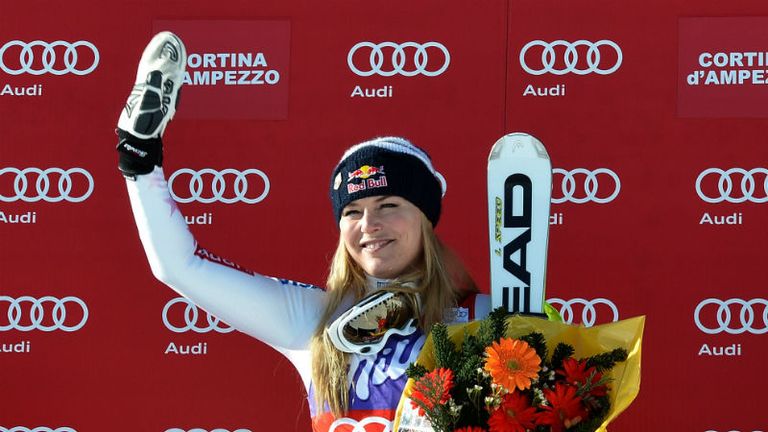 Lindsey Vonn wins the downhill at Cortina DAmpezzo in Italy