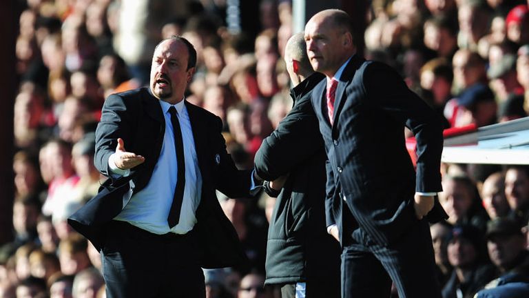 Chelsea interim manager Rafa Benitez and Brentford manager Uwe Rosler on the touchline