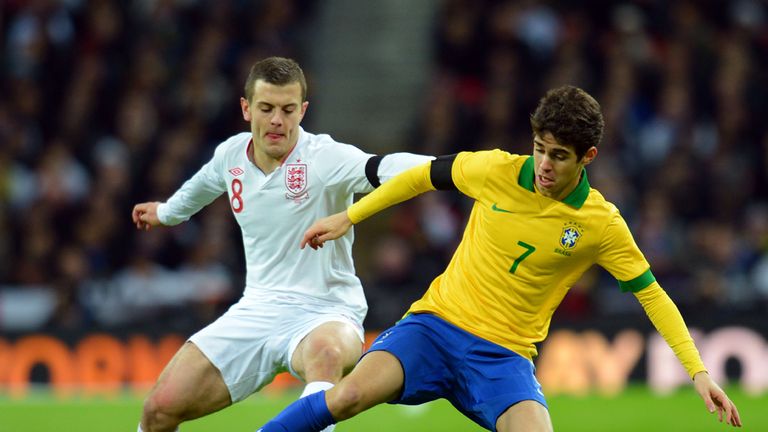 Jack Wilshere: Battles for the ball with Oscar during England's win over Brazil