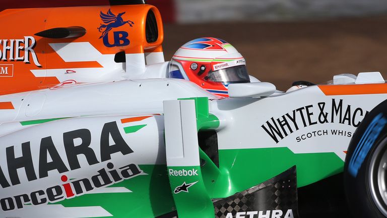 Paul di Resta takes the new Force India car for its shakedown at Silverstone.