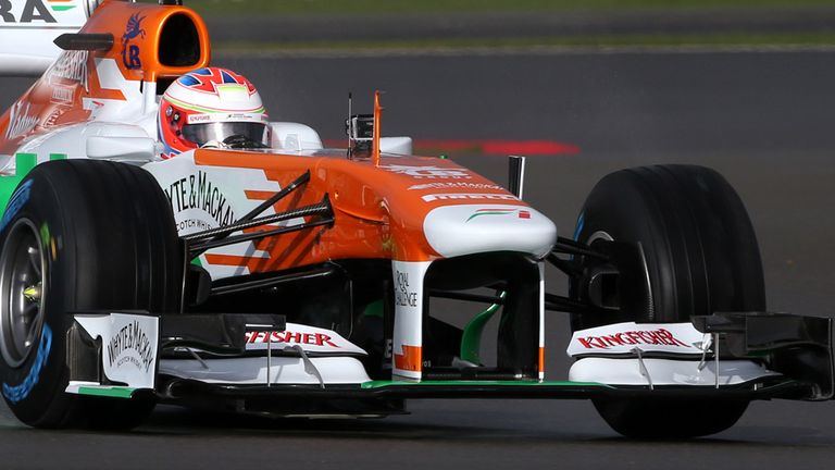 Paul di Resta takes the new Force India car for its shakedown at Silverstone.
