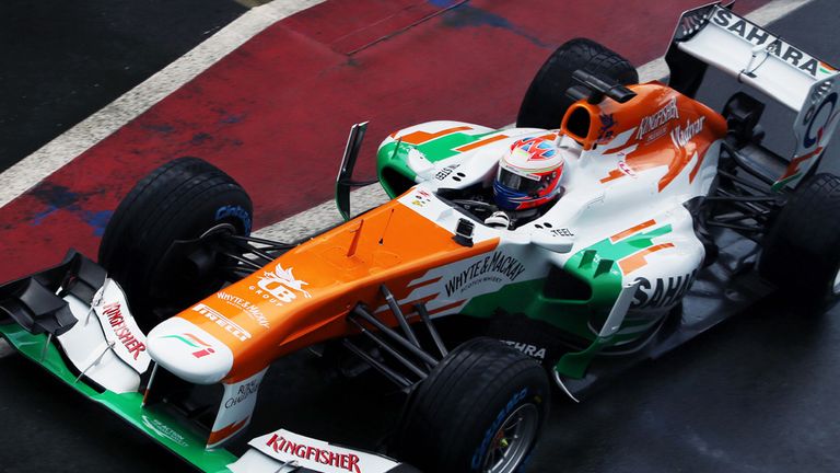 Paul di Resta takes the new Force India car for its shakedown at Silverstone.