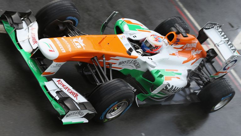 Paul di Resta takes the new Force India car for its shakedown at Silverstone.