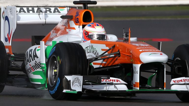 Paul di Resta takes the new Force India car for its shakedown at Silverstone.