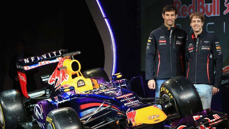 Sebastian Vettel and Mark Webber with their 2013 car