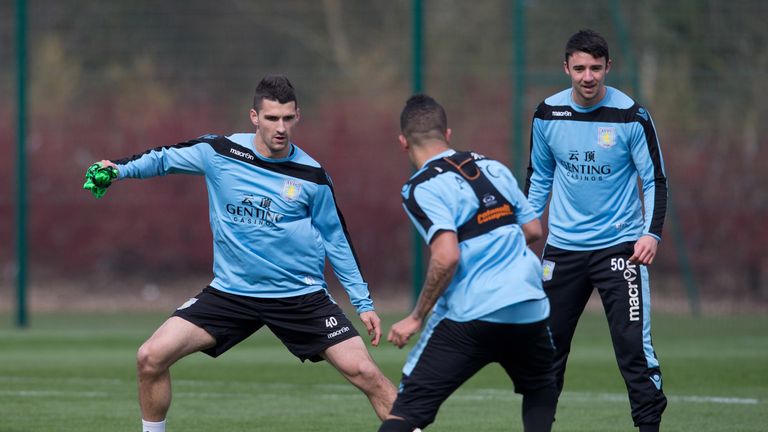 Eric Lichaj in action during a Aston Villa training session at the club's training ground at Bodymoor Heath.
