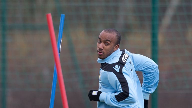 Fabian Delph in action during an Aston Villa training session at the club's training ground, Bodymoor Heath