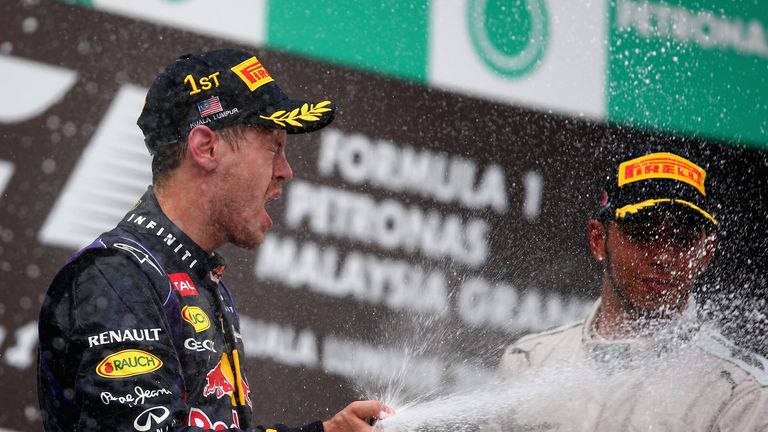 Sebastian Vettel and Lewis Hamilton on the podium