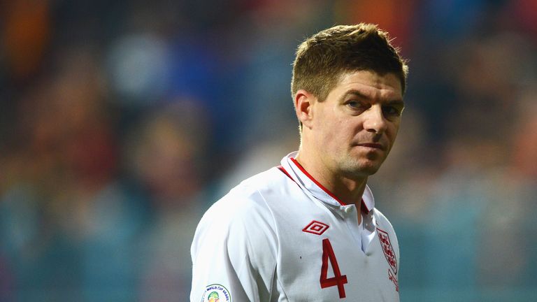 Steven Gerrard looks on during the 2014 World Cup Qualifier Group H against Montenegro.