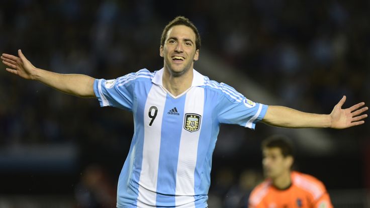 Argentine forward Gonzalo Higuain celebrates after scoring against Venezuela during their FIFA World Cup Brazil 2014 South American qualifying football match in Buenos Aires
