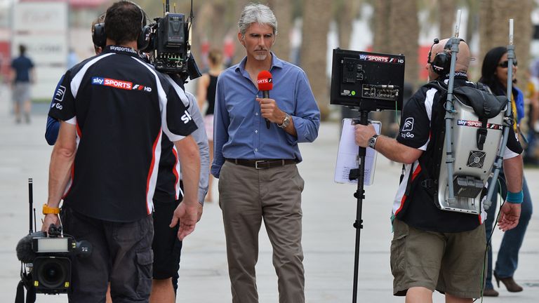 Damon Hill at work for Sky Sports F1 in the paddock