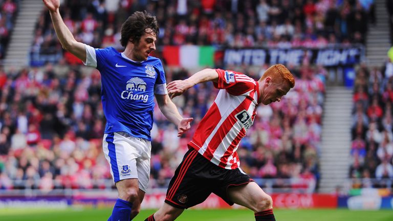 Jack Colback in action against Everton defender Leighton Baines