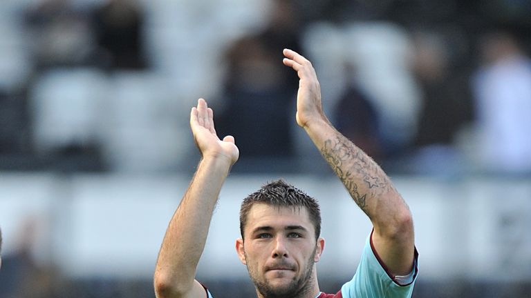 Burnley's goalscorer Charlie Austin celebrates after the final whistle.