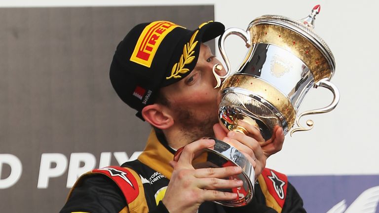 Romain Grosjean celebrates third