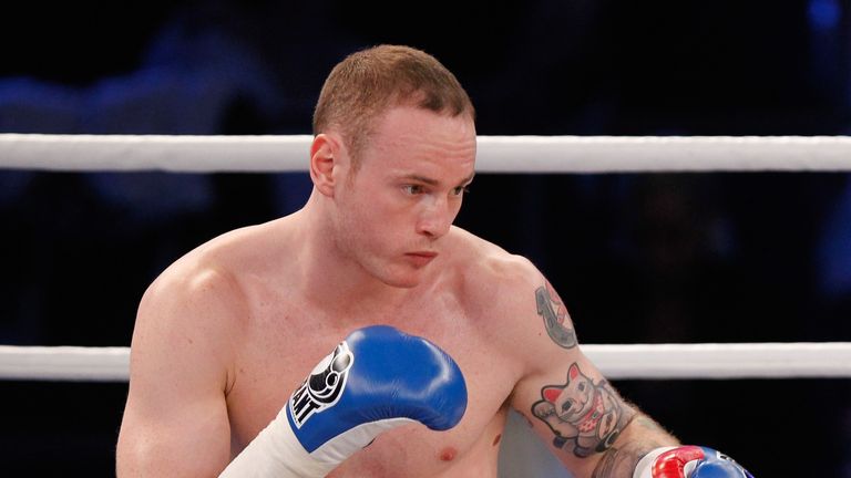 George Groves exchanges punches with Baker Barakat  during the Super Middleweight fight at Getec Arena