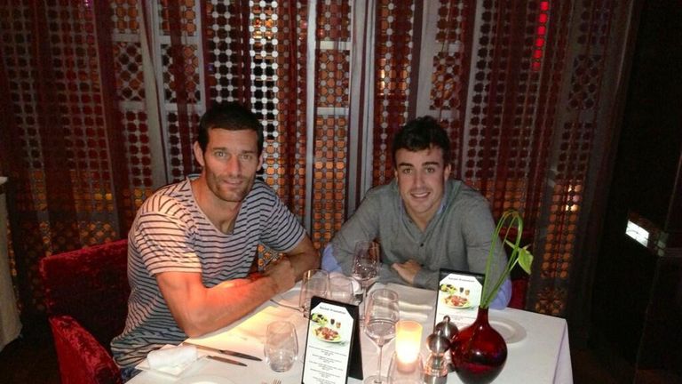 Mark Webber and Fernando Alonso have dinner in Dubai 
