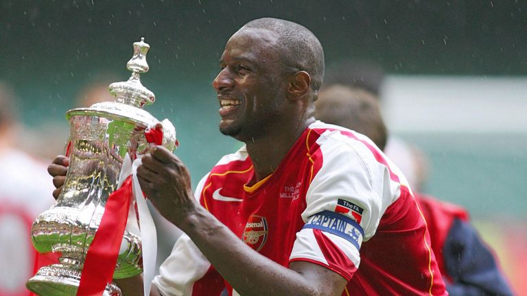 Arsenal's Patrick Vieira lifting the FA Cup after Arsenal defeated Manchester United in the FA Cup Final football match.