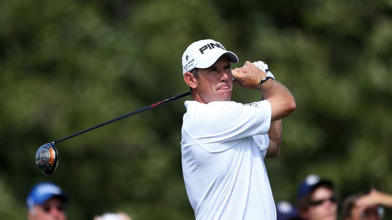 Lee Westwood of England hits a tee shot on the 10th hole during the first round of the 2012 Masters Tournament at Augusta National Golf Club on April 5, 2012 in Augusta, Georgia.