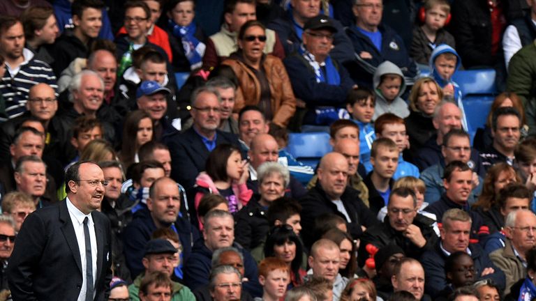 Chelsea manager Rafael Benitez watches on during the Premier League game against Swansea at Stamford Bridge.