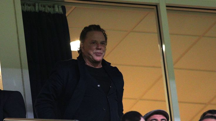 Hollywood actor Mickey Rourke looks on before the Engage Super League Match between Crusaders RL and Salford City Reds at Millennium Stadium on February 13, 2011