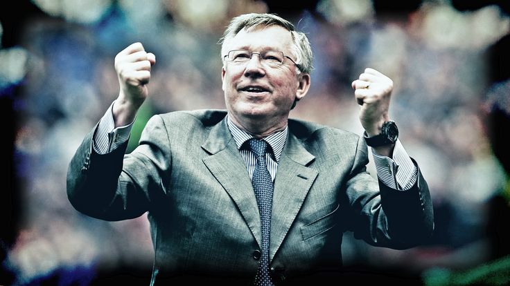 Sir Alex Ferguson celebrates after the Premier League match between Manchester United and Everton at Old Trafford.