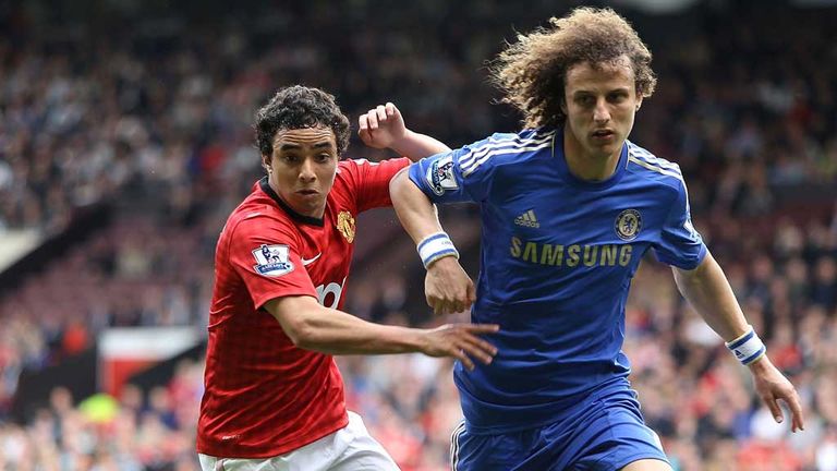 Rafael clashes with David Luiz shortly before the United defender was sent off