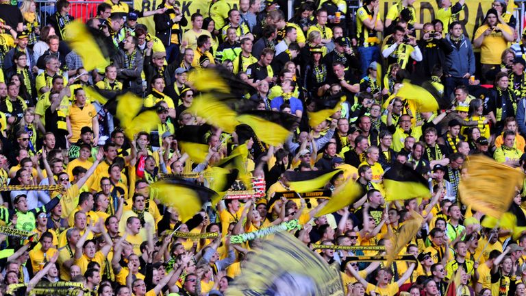 The Dortmund supporters were all in yellow and black.