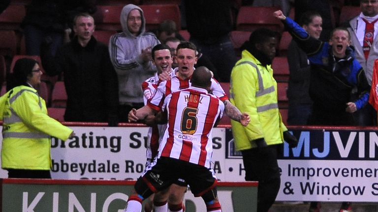 Callum McFadzean of Sheffield United celebrates