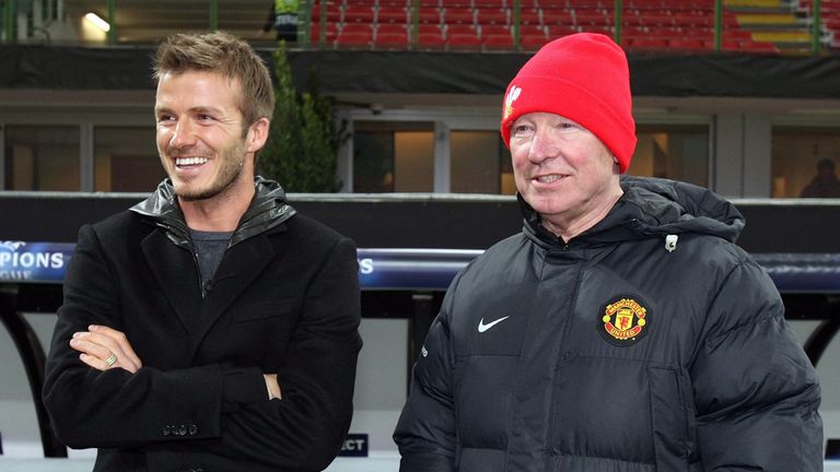 David Beckham and Sir Alex Ferguson at the San Siro