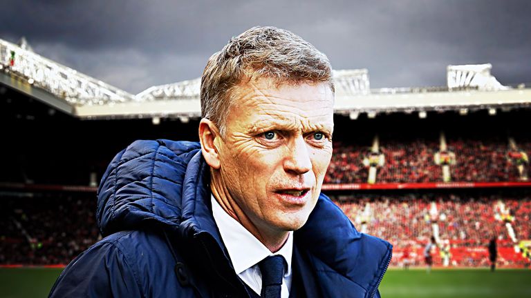 Composite of David Moyes at Old Trafford.