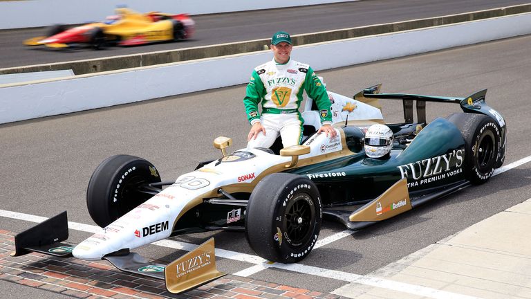 Ed Carpenter celebrating pole position for the Indianapolis 500