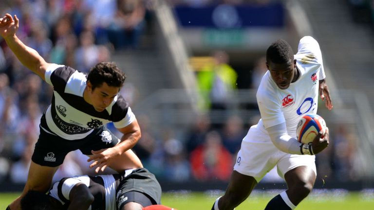 England v Barbarians - Christian Wade makes a break en route to scoring his team's fourth try 