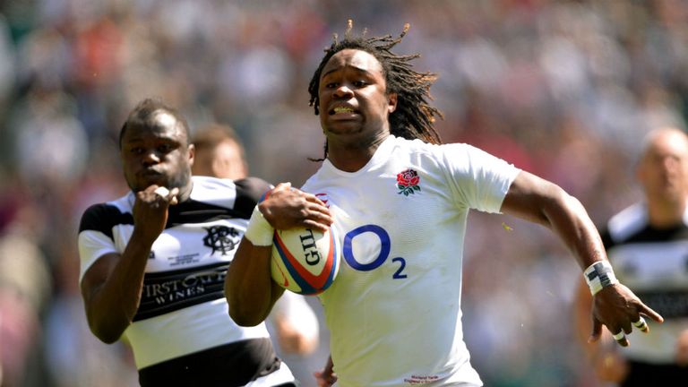 England v Barbarians - Marland Yarde breaks away to score his team's second try 