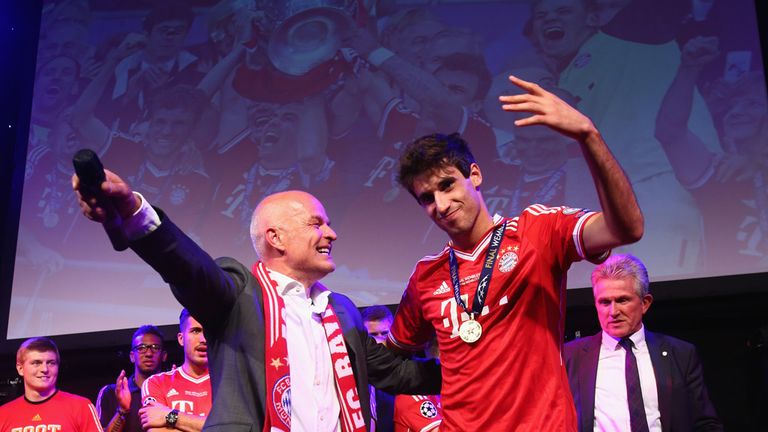 Stadium commentator Stephan Lehmann and Javier Martinez attend the Bayern Munich Champions League Final banquet at Grosvenor House.