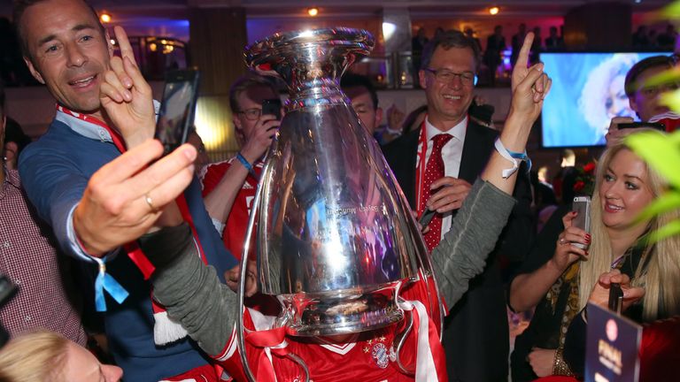 Felix Neureuther celebrates during the Bayern Munich Champions League Finale banquet at Grosvenor House.