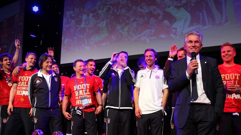 Jupp Heynckes, head coach of Bayern Munich, speaks during the club's Champions League Finale banquet at Grosvenor House.