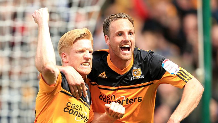 Hull City's Paul McShane celebrates scoring the second goal against Cardiff