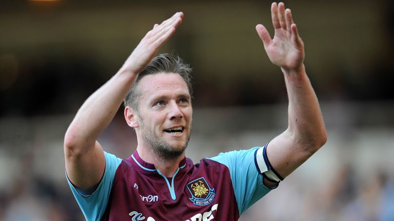 Kevin Nolan celebrates scoring his hat-trick 