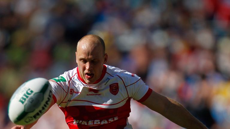 Michael Dobson of Hull KR kicks at goal during the Super League Magic Weekend match between Hull FC and Hull Kingston Rovers at the Etihad Stadium