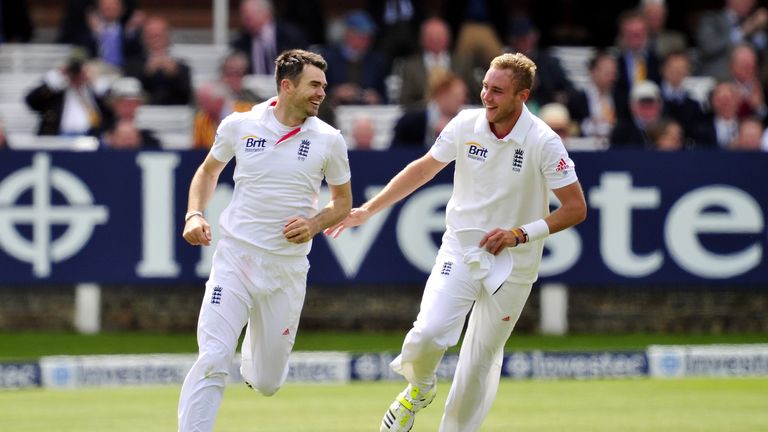 James Anderson and Stuart Broad: England duo celebrate during first Test against New Zealand at Lord's