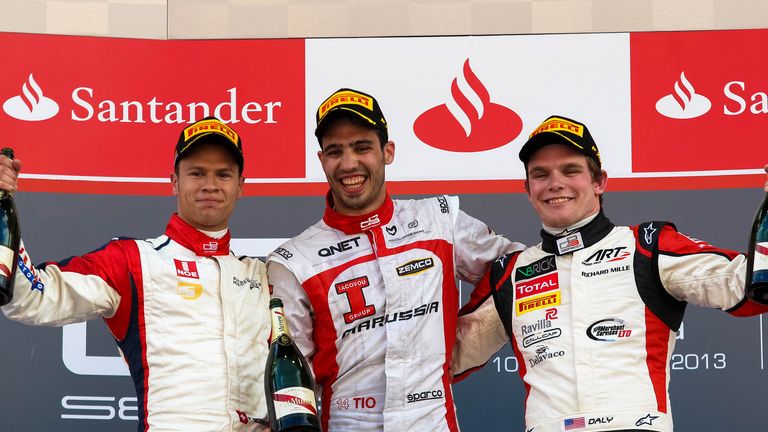 The Race 1 podium: (L-R) Patric Neiderhauser, Tio Ellinas andConor Daly (Image: GP3 Series Media)
