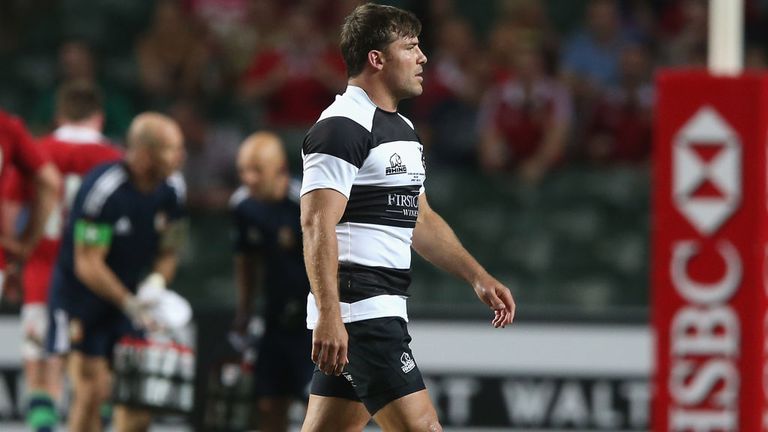 Schalk Brits: leaving the pitch in Hong Kong after being yellow carded for striking Owen Farrell