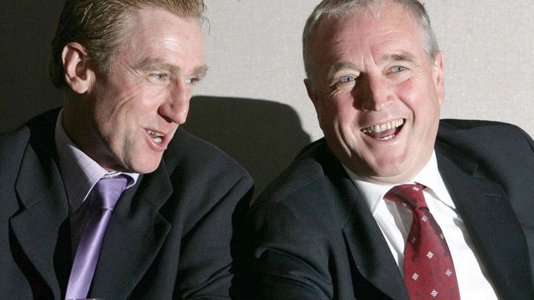 Ireland's cycling legend Sean Kelly (l) with compatriot and UCI president Pat McQuaid