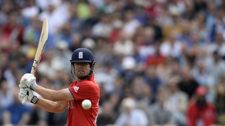 England's batsman Alastair Cook plays a shot during the 2013 ICC Champions Trophy cricket match between England and Australia at Edgbaston