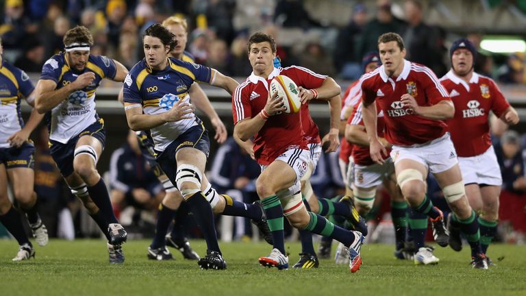 Ben Youngs of the Lions charges upfield during the International tour match against the Brumbies