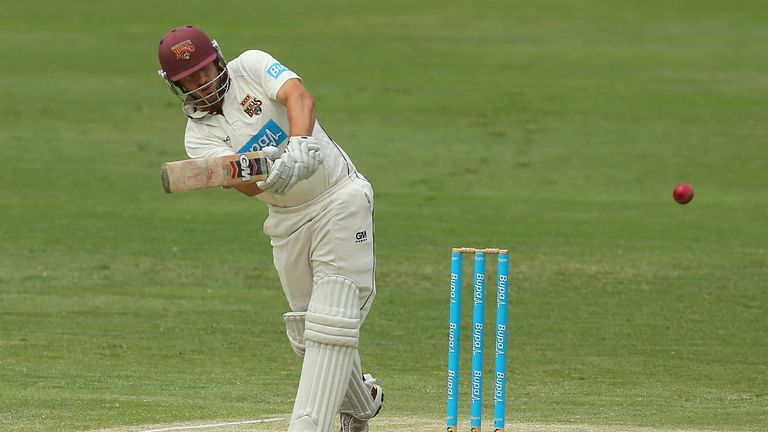 Joe Burns of the Bulls bats during day three of the Sheffield Shield match between the Queensland Bulls and the Tasmanian Tigers at The Gabba on March 9, 2013 in Brisbane, Australia